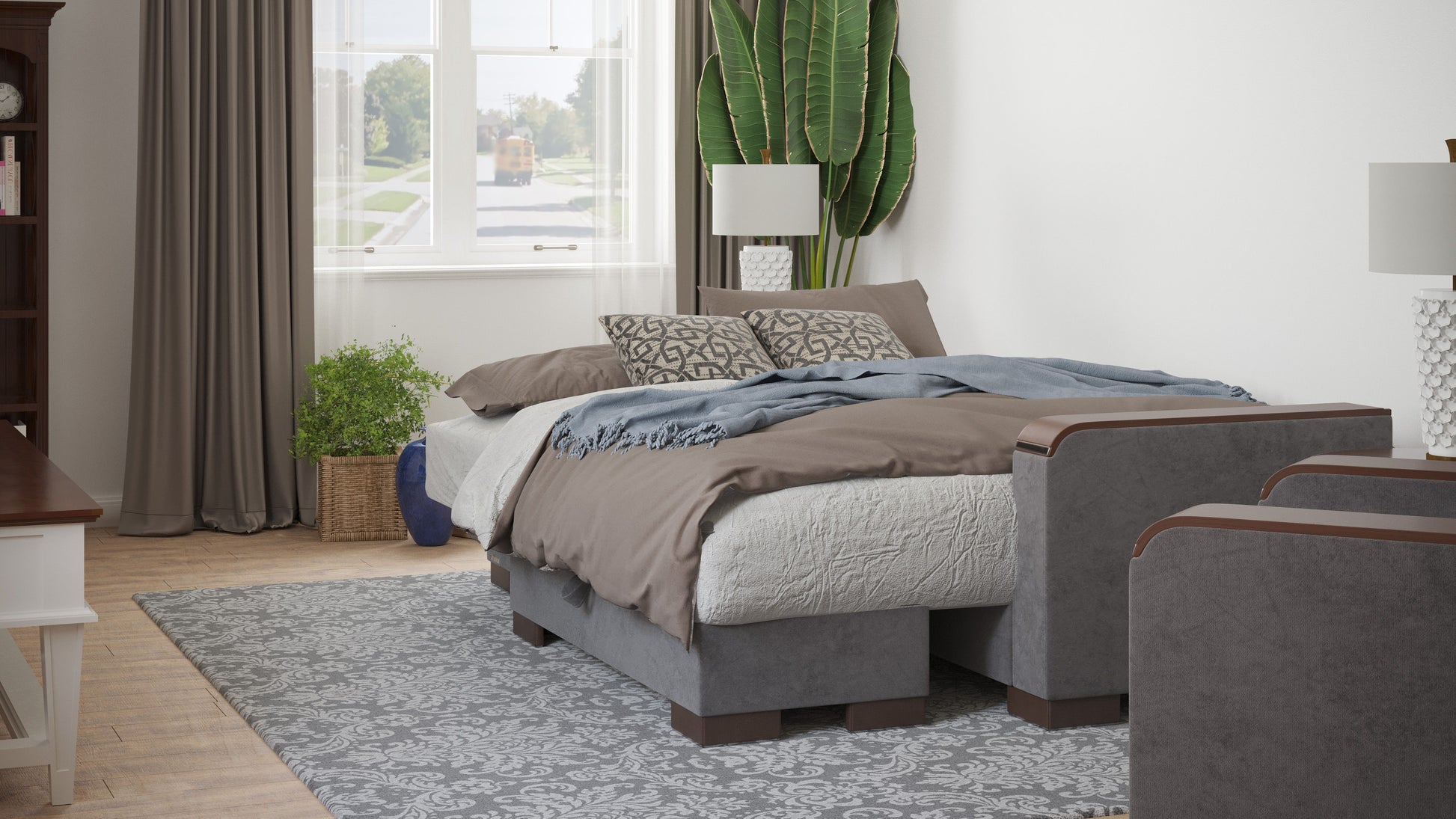 Ottomanson Armada X - Upholstered Convertible Wood Trimmed Chaise Lounge With Storage - Microfiber