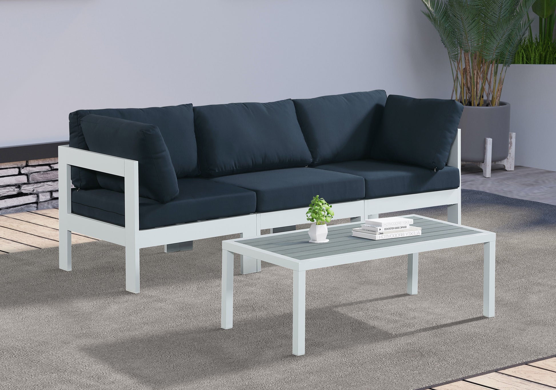 Nizuc - Outdoor Patio 3 Seat Modular Sofa With White Frame