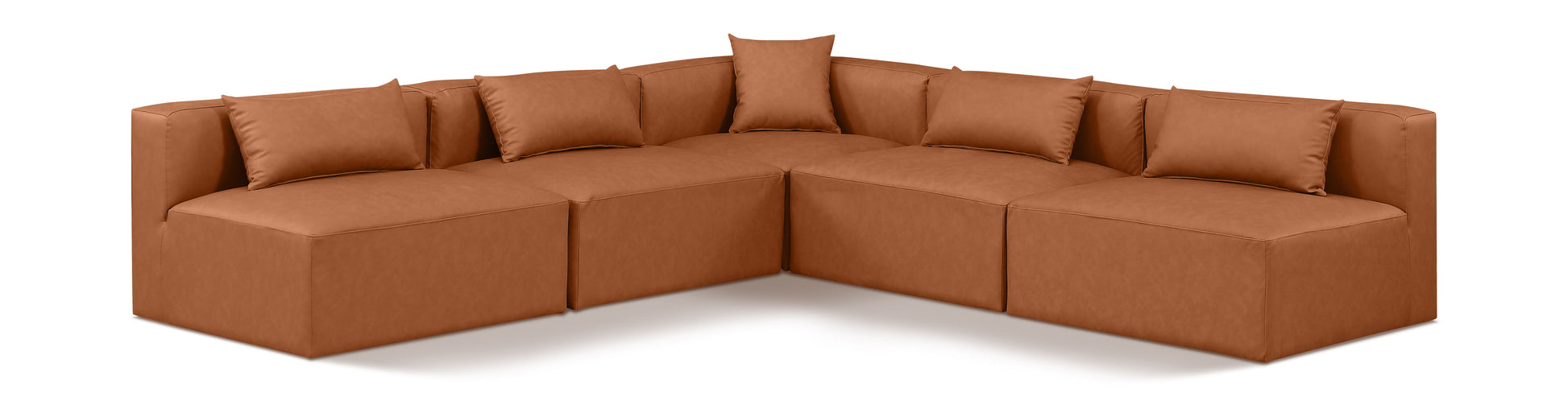 Cube - 5 Piece Modular Corner Armless Sectional - Cognac