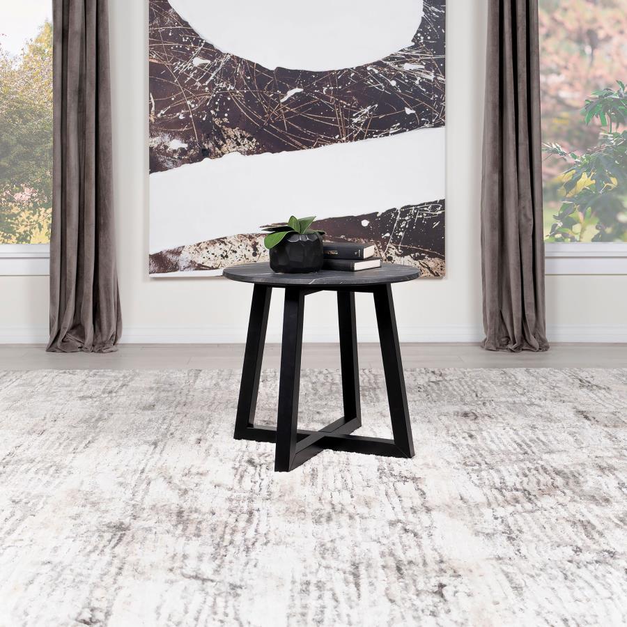 Skylark - Round Marble - Like Smart Top Side End Table - Black