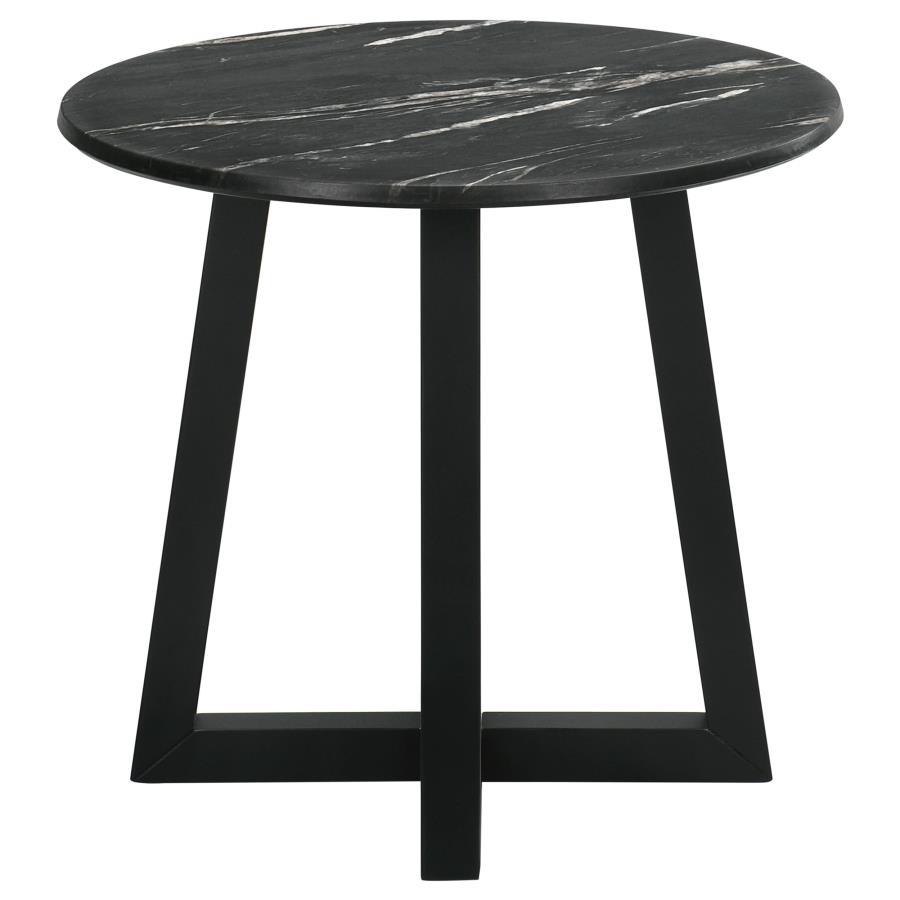 Skylark - Round Marble - Like Smart Top Side End Table - Black