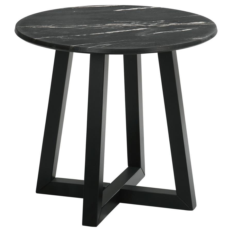 Skylark - Round Marble - Like Smart Top Side End Table - Black