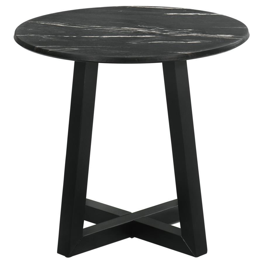 Skylark - Round Marble - Like Smart Top Side End Table - Black