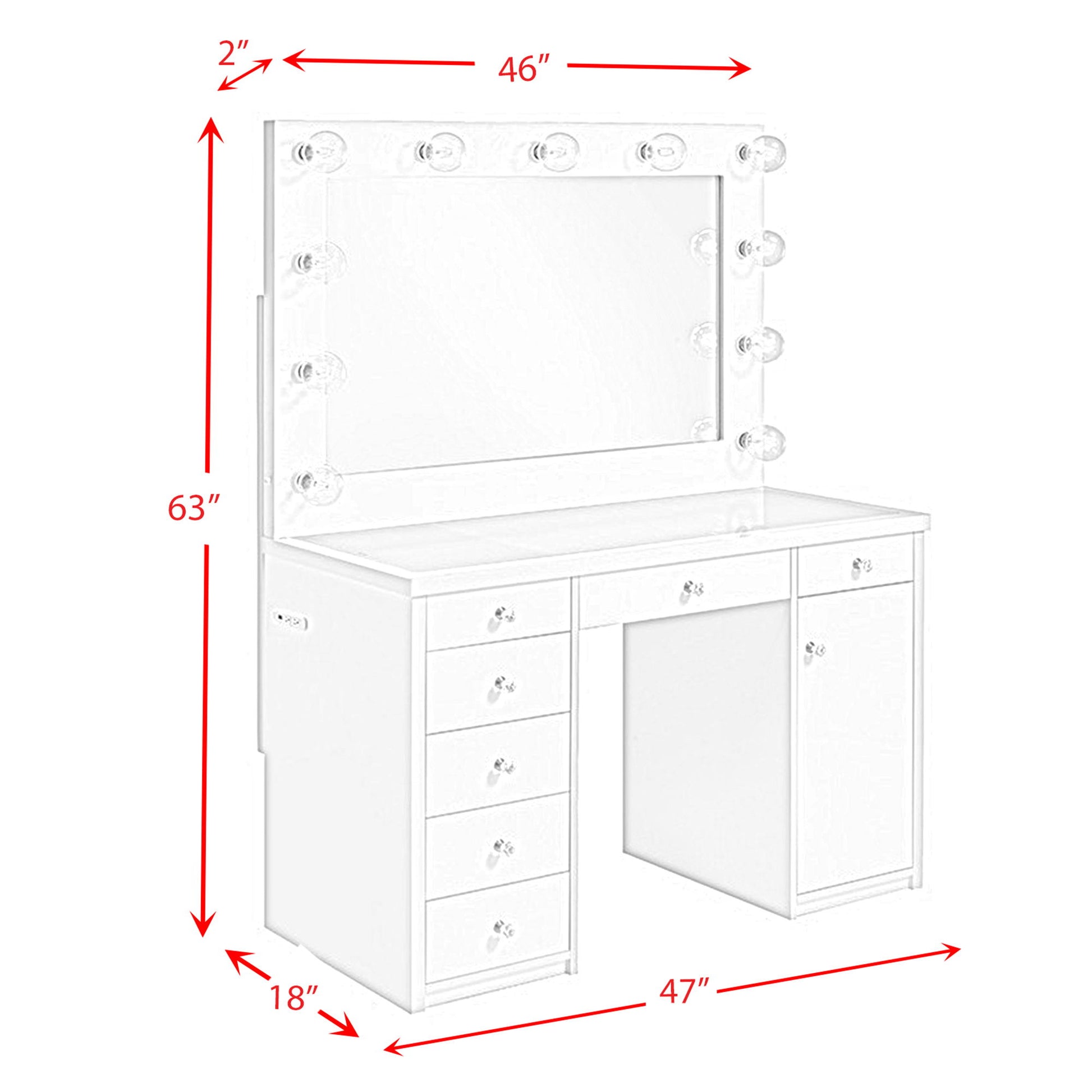 Amia - Complete Vanity With Lightbulbs - Glossy White